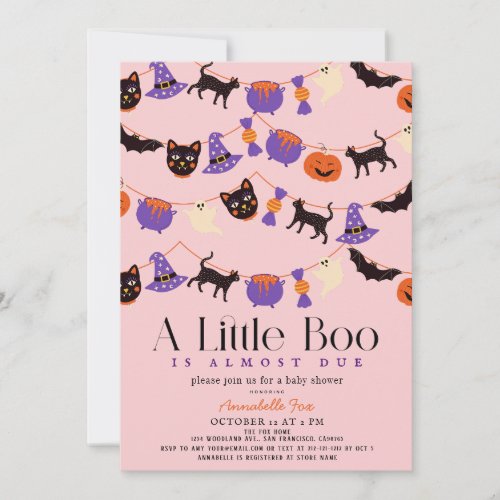 Little Boo Halloween Garlands Pink Baby shower Invitation