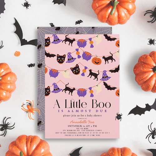 Little Boo Halloween Garlands Pink Baby shower Invitation