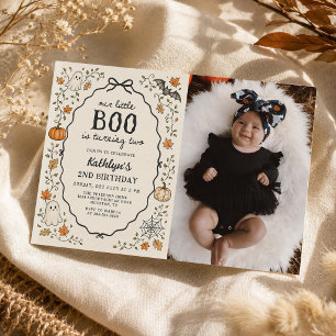 Little Boo Halloween Ghost 2nd Birthday Photo Invitation