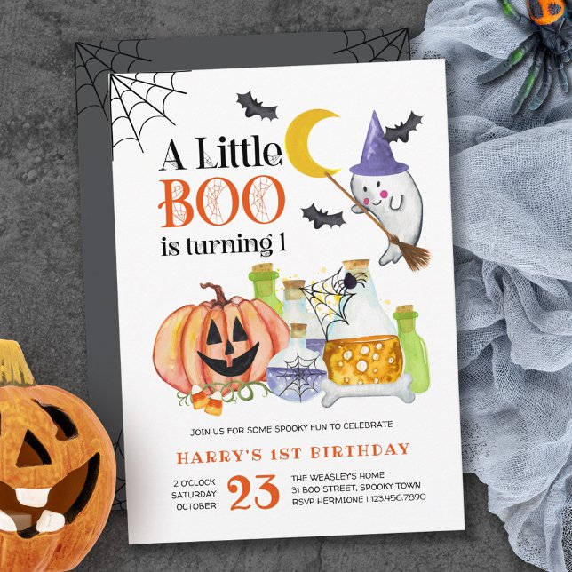 Little Boo Halloween Ghost and Potion 1st Birthday Invitation (Creator Uploaded)