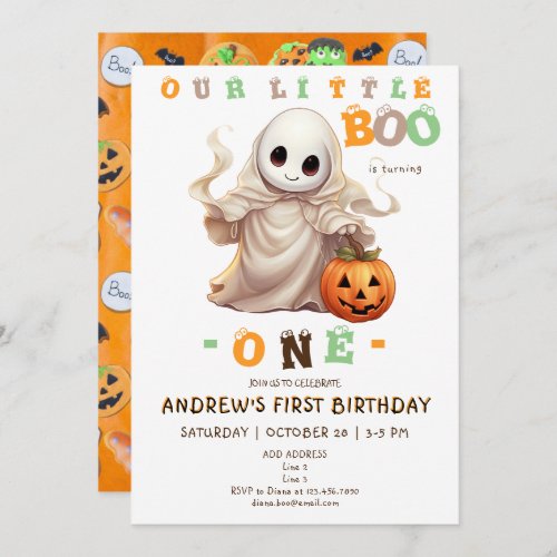 Little Boo Halloween Ghost Any Age 1st Birthday Invitation