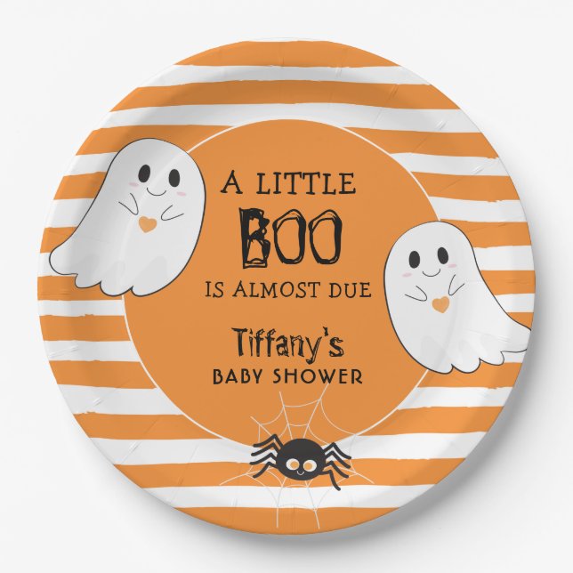 Little Boo Halloween Ghost Baby Shower Paper Plates (Front)
