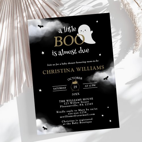 Little Boo Halloween Ghost Black Baby Shower Invitation