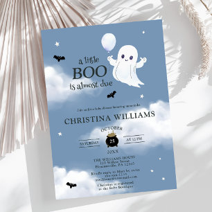 Little Boo Halloween Ghost Blue Baby Shower Invitation