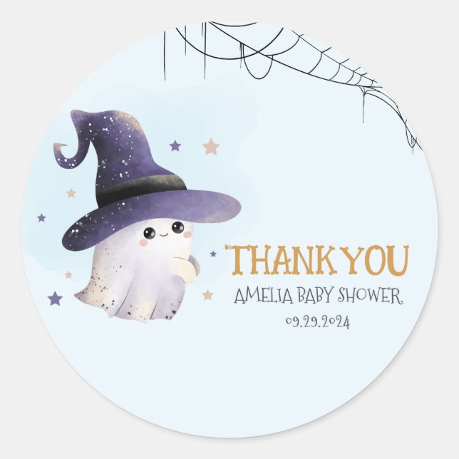 Little Boo Halloween ghost boy baby shower Classic Round Sticker (Front)
