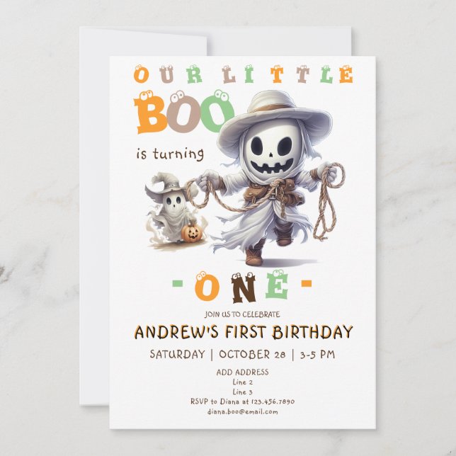 Little Boo Halloween Ghost Cowboy Any Age Birthday Invitation (Front)