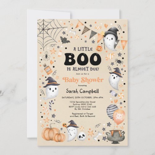 Little Boo Halloween Ghost Fall Baby Shower Invitation