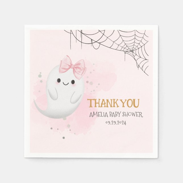 Little Boo Halloween ghost girl baby shower Napkins (Front)