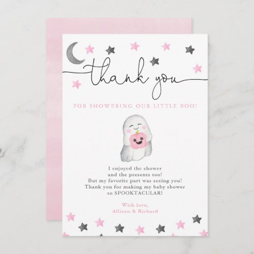 Little Boo Halloween ghost girl baby shower Thank You Card