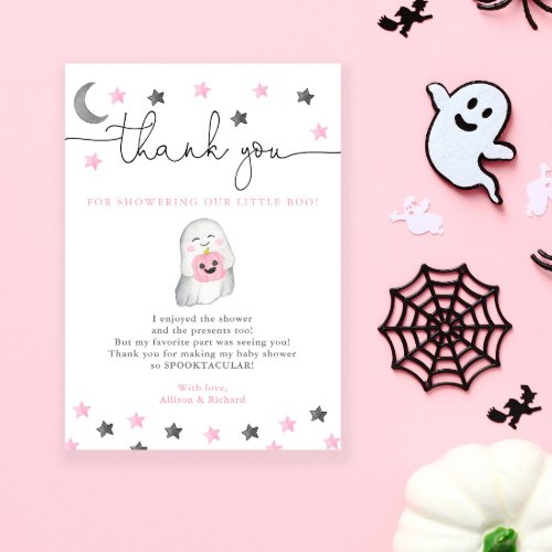 Little Boo Halloween ghost girl baby shower Thank You Card