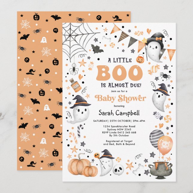 Little Boo Halloween Ghost Neutral Baby Shower Invitation (Front/Back)