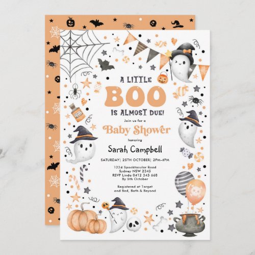 Little Boo Halloween Ghost Neutral Baby Shower Invitation