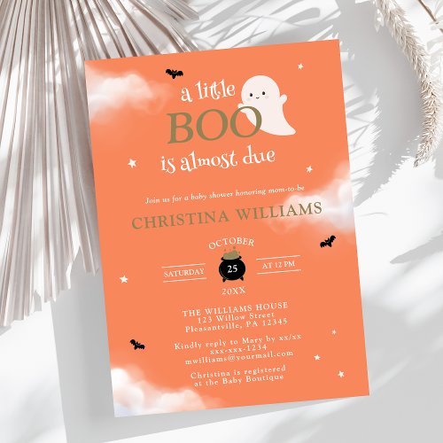 Little Boo Halloween Ghost Orange Baby Shower Invitation