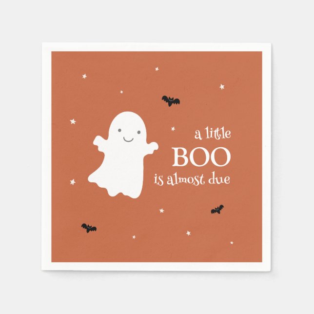 Little Boo Halloween Ghost Orange Baby Shower Napkins (Front)