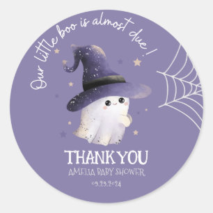 Little Boo Halloween ghost purple baby shower Classic Round Sticker