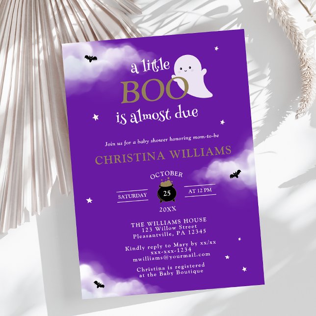 Little Boo Halloween Ghost Purple Baby Shower Invitation (Creator Uploaded)