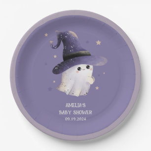 Little Boo Halloween ghost purple baby shower  Paper Plates