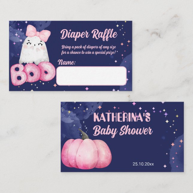 Little boo Halloween girl baby shower diaper raffl Enclosure Card (Front/Back)