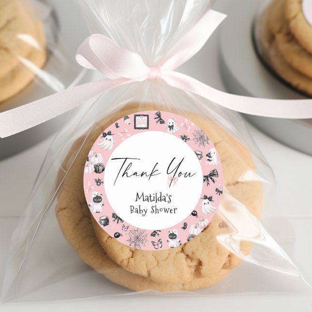 Little Boo Halloween Girl Baby Shower Thank You Classic Round Sticker (Creator Uploaded)