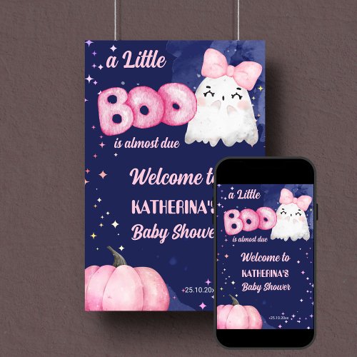 Little boo Halloween girl baby shower welcome sign
