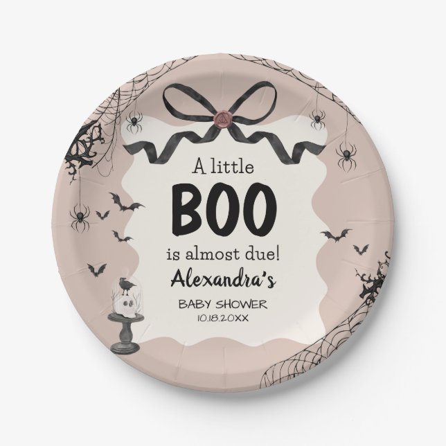 Little Boo Halloween Gothic Baby Shower Paper Plates (Front)