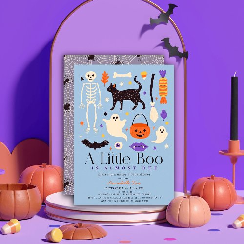 Little Boo Halloween Motifs Blue Boy Baby shower Invitation