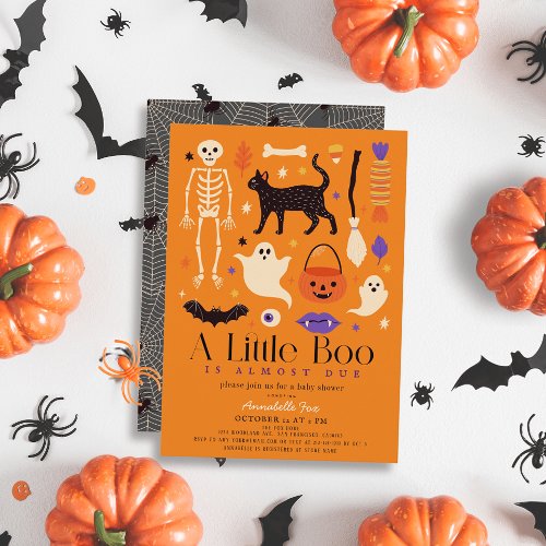 Little Boo Halloween Motifs Orange Baby shower Invitation