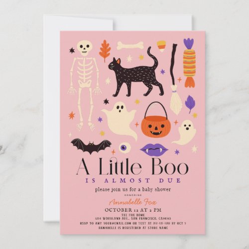 Little Boo Halloween Motifs Pink Girl Baby shower Invitation