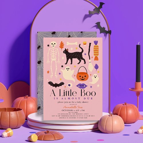 Little Boo Halloween Motifs Pink Girl Baby shower Invitation