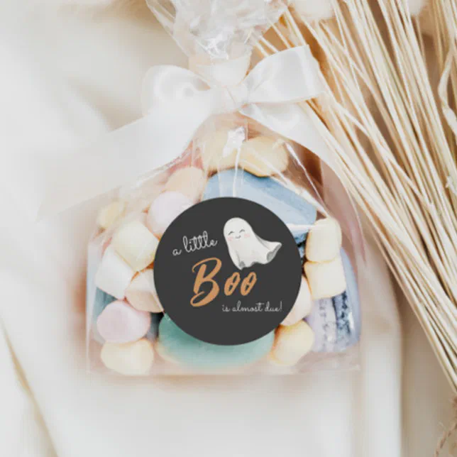 Little Boo Halloween Neutral Baby Shower | Classic Round Sticker | Zazzle