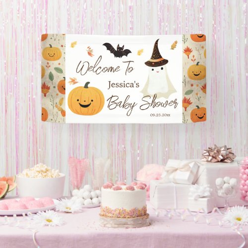 Little Boo Halloween Pattern Baby Shower  Banner