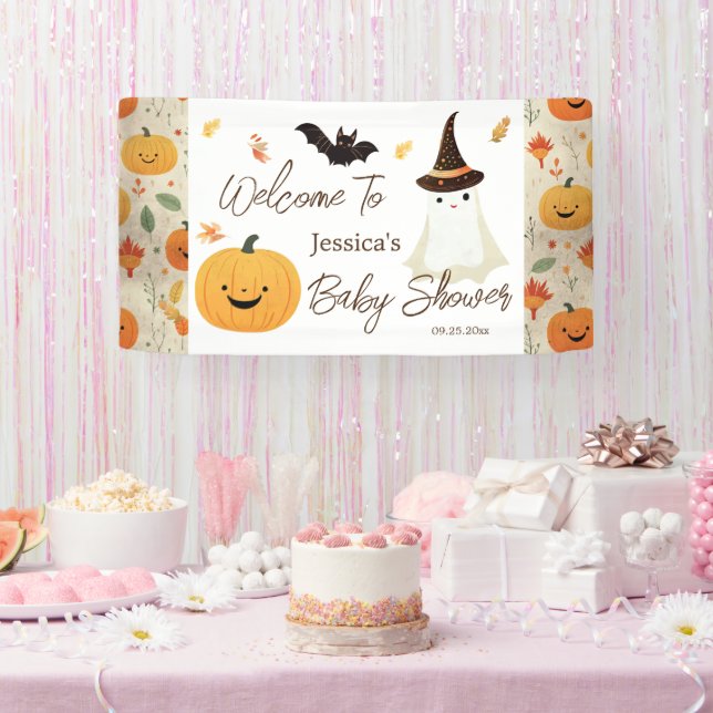 Little Boo Halloween Pattern Baby Shower  Banner (Party)