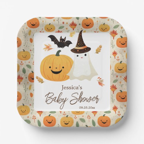 Little Boo Halloween Pattern Baby Shower  Paper Plates