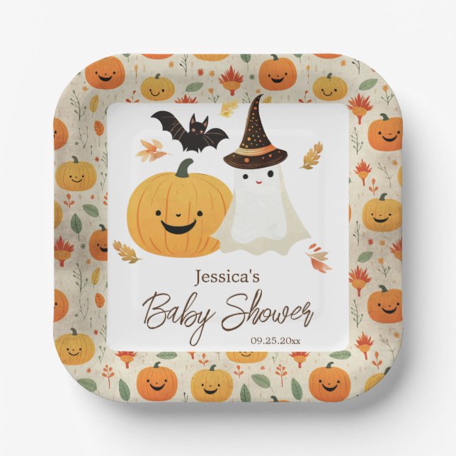 Little Boo Halloween Pattern Baby Shower  Paper Plates (Front)