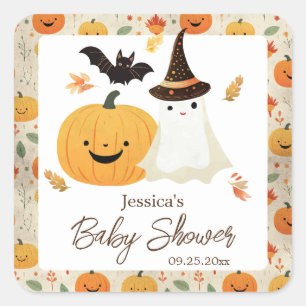 Little Boo Halloween Pattern Baby Shower Square Sticker