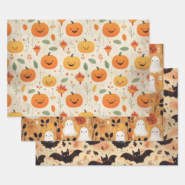 Little Boo Halloween Pattern Baby Shower  Wrapping Paper Sheets (Set)