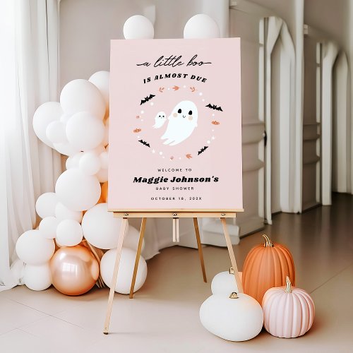 Little Boo Halloween Pink Baby Shower welcome sign