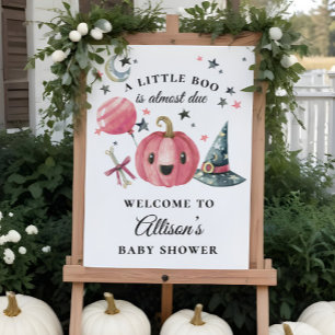 Little Boo Halloween Pink Baby Shower Welcome Sign