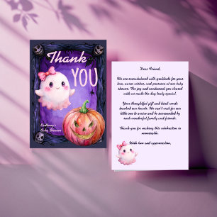 Little boo Halloween pink cute ghost baby shower Thank You Card