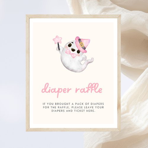 Little Boo Halloween Pink Ghost Diaper Raffle Sign