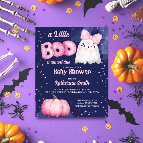 Little boo Halloween pink girl baby shower invite