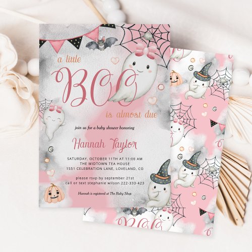 Little Boo Halloween Pink Girl Ghost Baby Shower Invitation