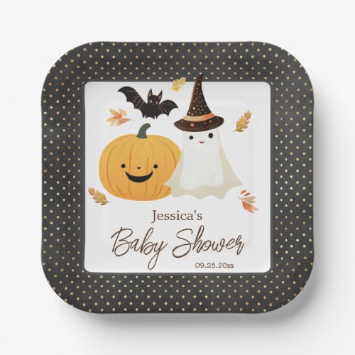 Little Boo Halloween Pollka Dot Baby Shower  Paper Plates