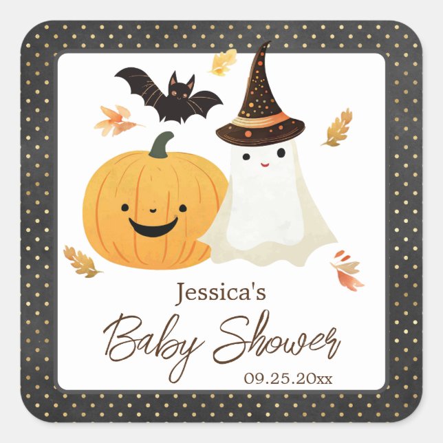 Little Boo Halloween Pollka Dot Baby Shower  Square Sticker (Front)