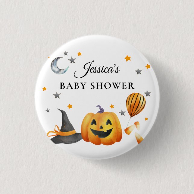Little Boo Halloween Pumpkin Baby Shower Button (Front)