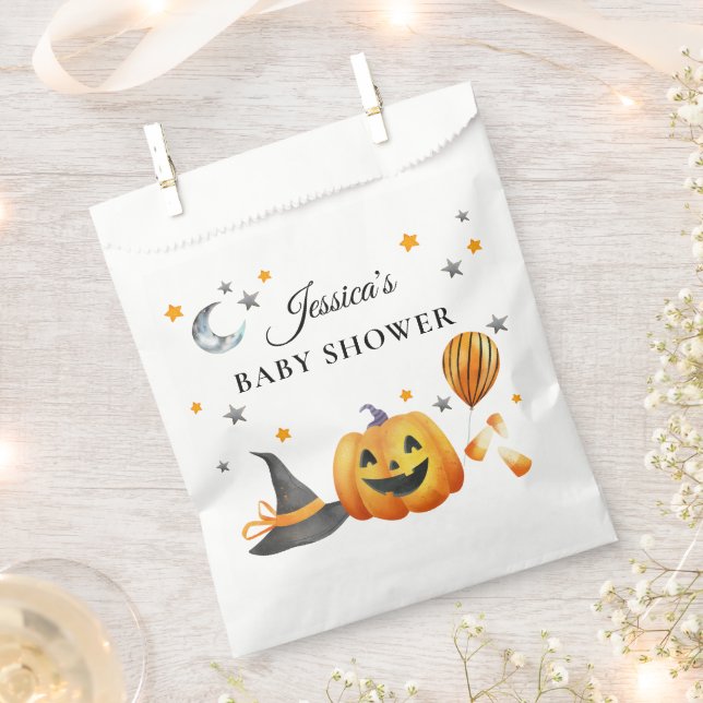 Little Boo Halloween Pumpkin Baby Shower Favor Bag (Clipped)