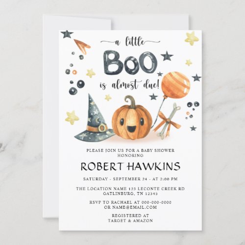 Little Boo Halloween Pumpkin Baby Shower Invitatio Invitation