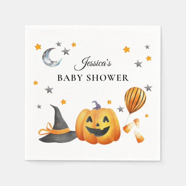 Little Boo Halloween Pumpkin Baby Shower Napkins (Front)