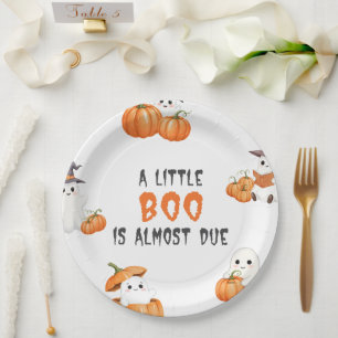 Little Boo Halloween Pumpkin Baby Shower Party Paper Plates