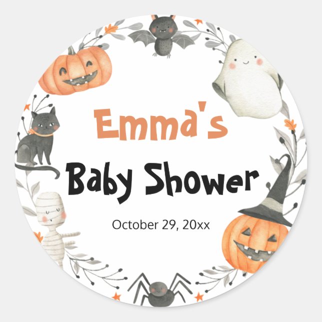 Little Boo Halloween Pumpkin Baby Shower Stickers (Front)